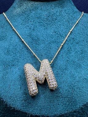 Gold Crystal Initial Letter M Necklace